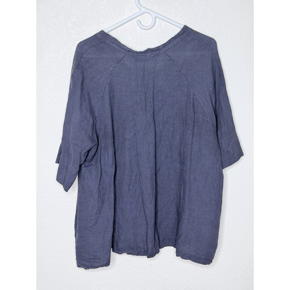 100% LIN BLANC Linen Top Size 46/L/XL Blue Wood Button Up Oversized Italy - Picture 3 of 10